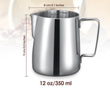 Milk Frothing Pitcher 12 oz/350 ml Milk Steamer Cup 304 Stainless Steel Cappuccino/Latte/Espresso Accessories Barista Tools with Decorating Art Pen