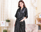 Long Style Satin Bath Robe for Women - Black