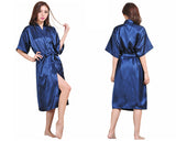 Long Style Satin Bath Robe for Women - Black