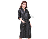 Long Style Satin Bath Robe for Women - Black