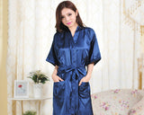 Long Style Satin Bath Robe for Women - Blue