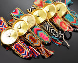 6 Pcs Women Ethnic Knitted Weaved Bracelet Quartz Dial Wrist Watch Set